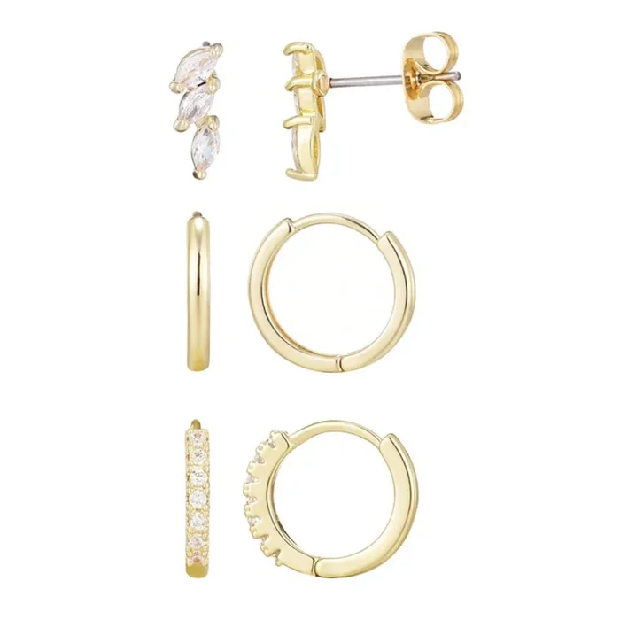 14k Gold Plated Huggie and Stud Earring Set