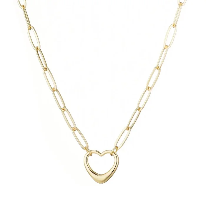 14k Gold Plated Paperclip Chain Outline Heart Necklace
