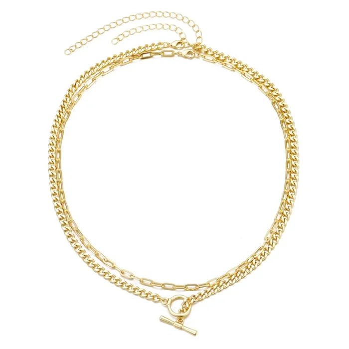 14k Gold Plated Toggle and Paperclip Set of 2 Necklaces