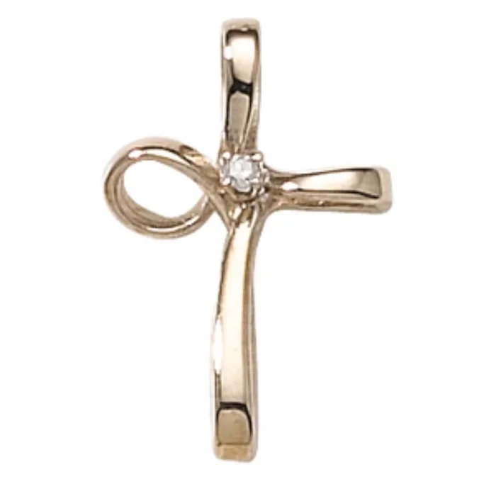 14k Gold Ribbon Cross Pendant Necklace, 18″