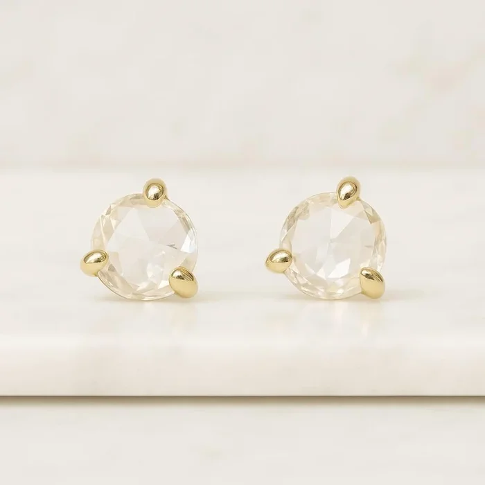 14K Gold Round Rose Cut Lab Grown Diamond Studs