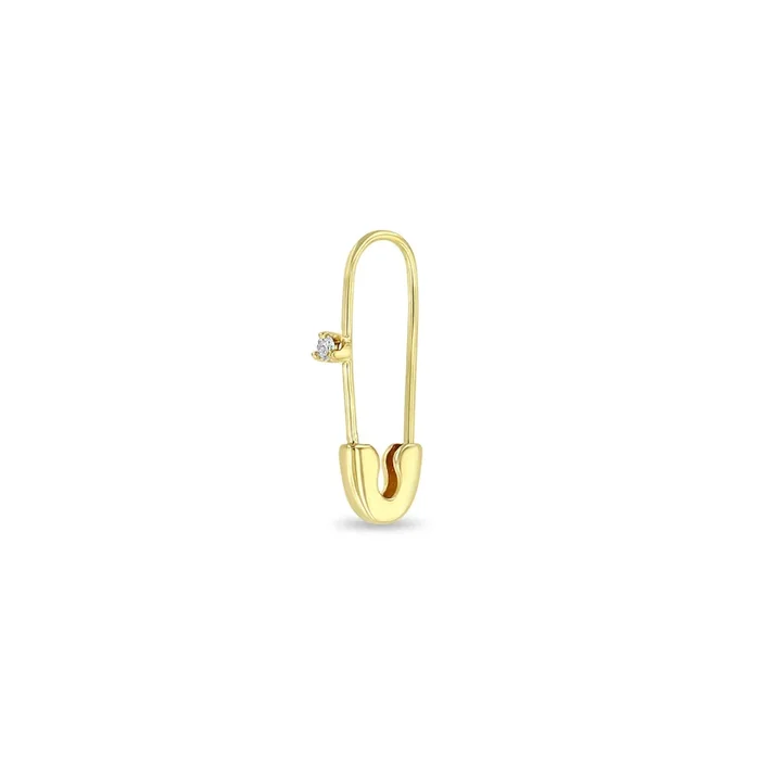 14k Gold Safety Pin with Prong Diamond Threader Earring