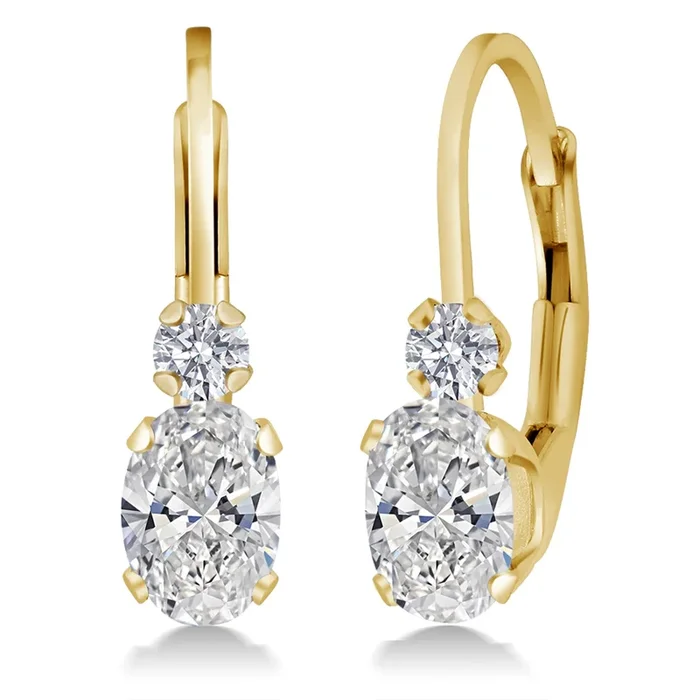 14K Gold White Lab Grown Diamond Leverback Earrings For Women | 0.86 Cttw | Oval 6X4MM and Round 2MM | DEF Color | VVS-VS Clarity | 3/4 Inch