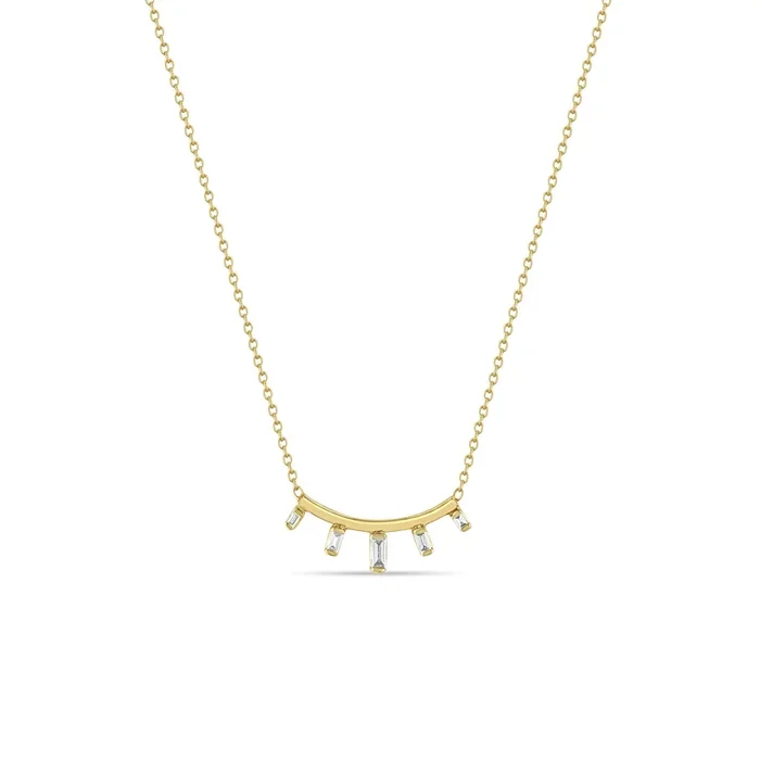 14k Graduated Baguette Diamond Curved Bar Necklace