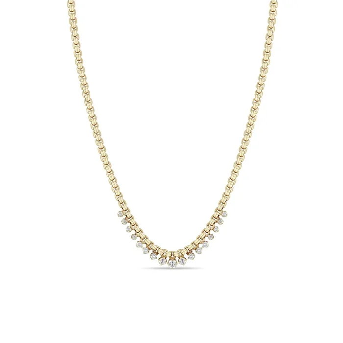 14k Graduated Prong Diamond Medium Box Chain Necklace