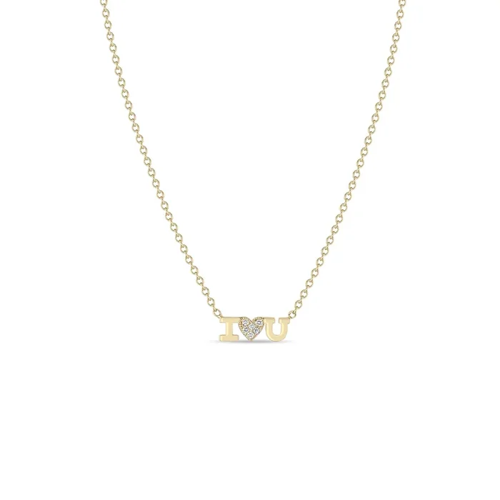 14k Itty Bitty I Love You Necklace with Pavé Diamond Heart