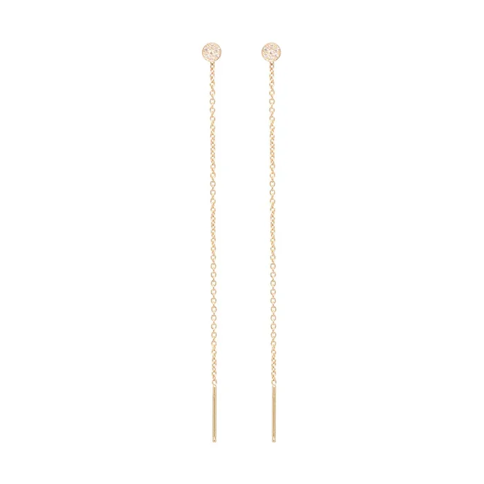 14k Itty Bitty Pavé Diamond Disc Threader Earrings