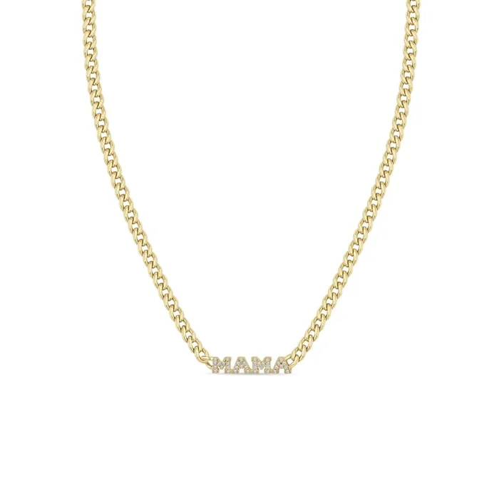 14k Itty Bitty Pavé Diamond MAMA Small Curb Chain Necklace