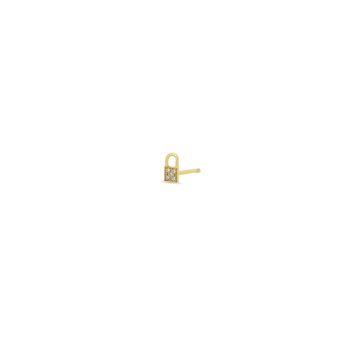 14k Itty Bitty Pavé Diamond Padlock Stud