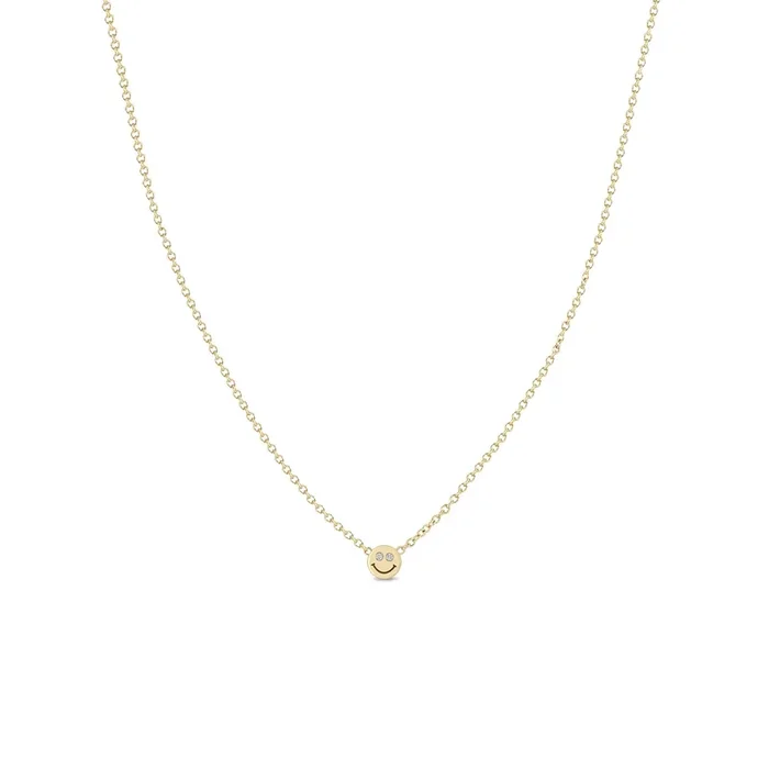 14k Itty Bitty Smiley Face with Diamond Eyes Necklace