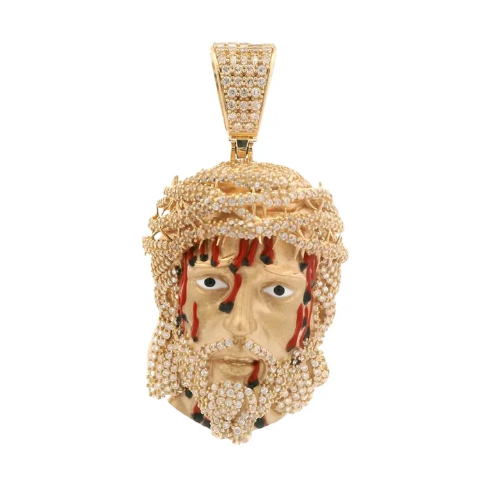14K Jesus Face CZ 3D Pendant (2″ Inches) JTJ™