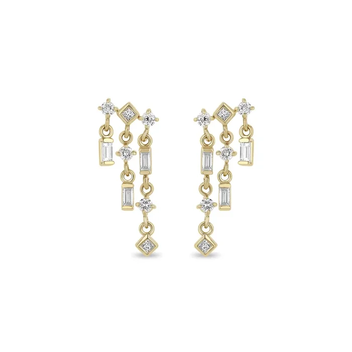 14k Linked Mixed Cut Diamond Waterfall Earrings