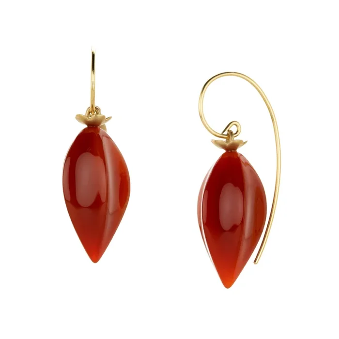 14k Long Carnelian Chinese Lantern Earrings