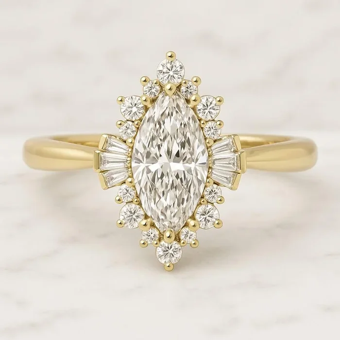 14K Marquise CVD Diamond Engagement Ring