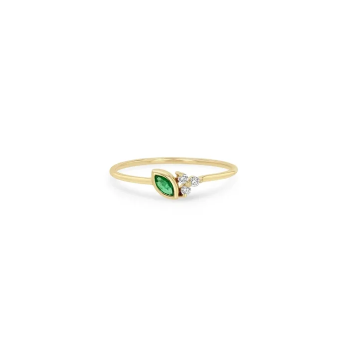 14k Marquise Emerald & Prong Diamond Trio Ring