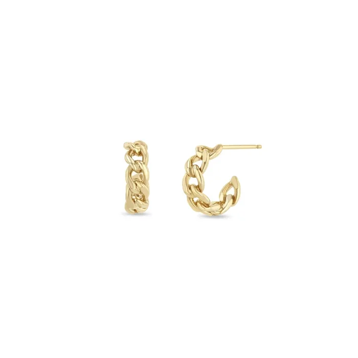 14k Medium Curb Chain Huggie Hoops