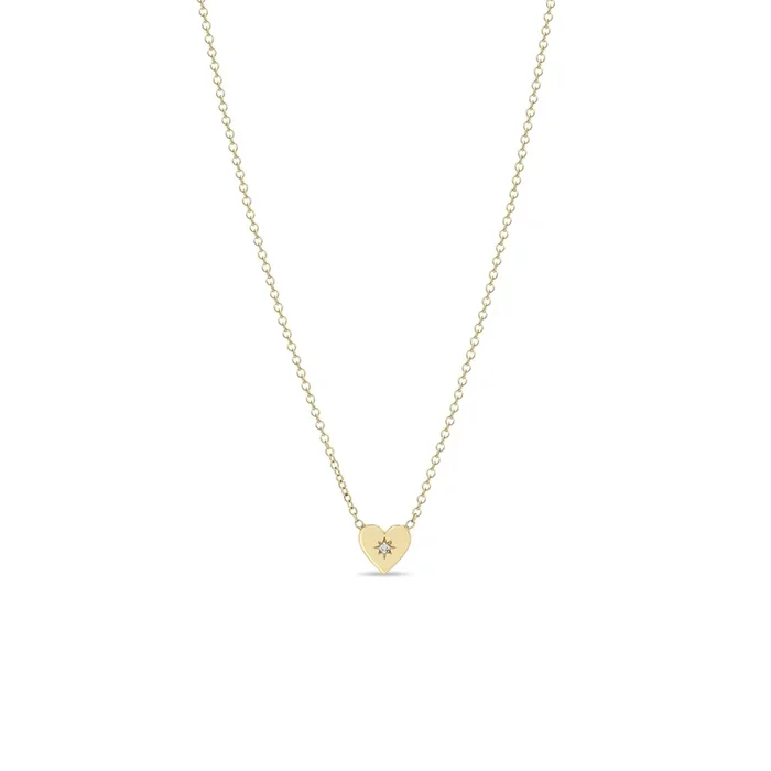14k Midi Bitty Star Set Diamond Heart Necklace