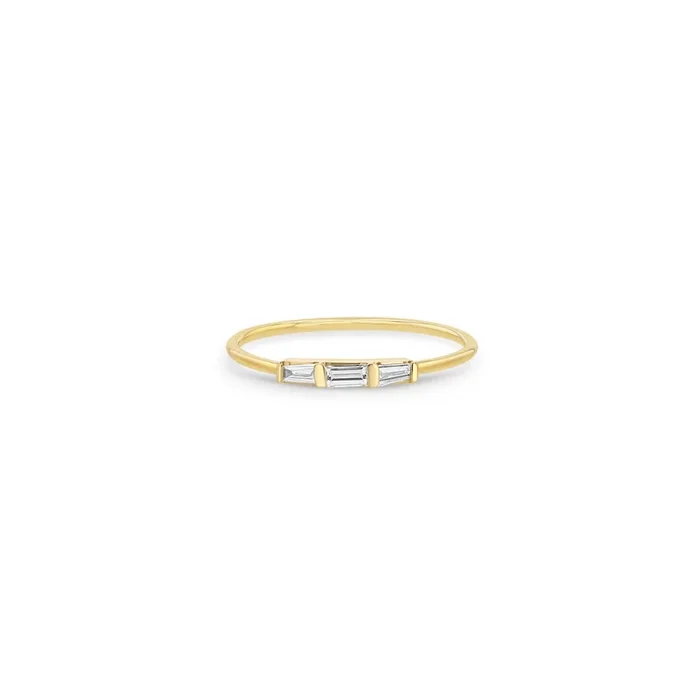 14k Mixed Baguette Diamond 3 Stone Ring
