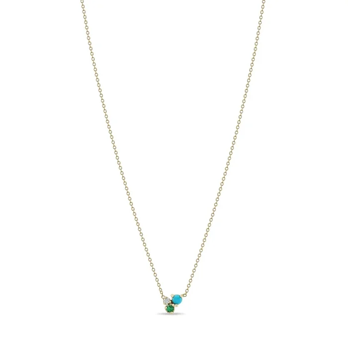 14k Mixed Prong Diamond, Emerald & Turquoise Trio Necklace – SALE