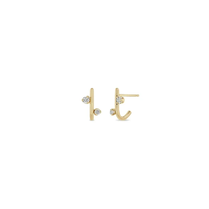 14k Mixed Prong Diamond J Hook Hoop Earrings