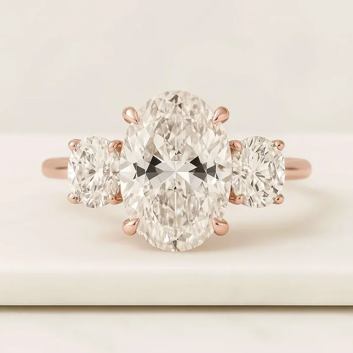 14k Oval Cut Three Stone Moissanite Engagement Ring
