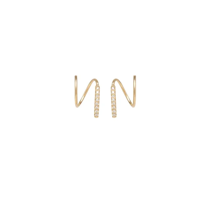 14k Pavé Diamond Bar Spiral Hoops