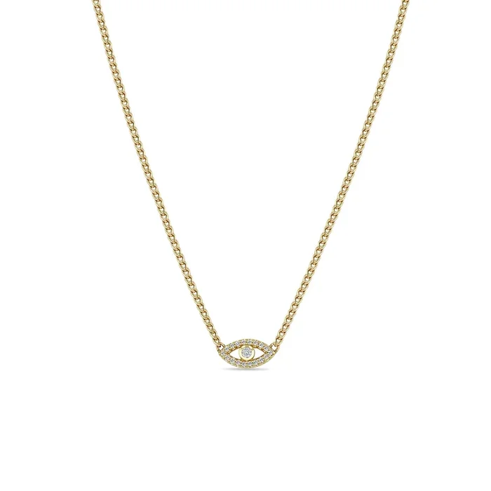 14k Pavé Diamond Evil Eye Curb Chain Necklace