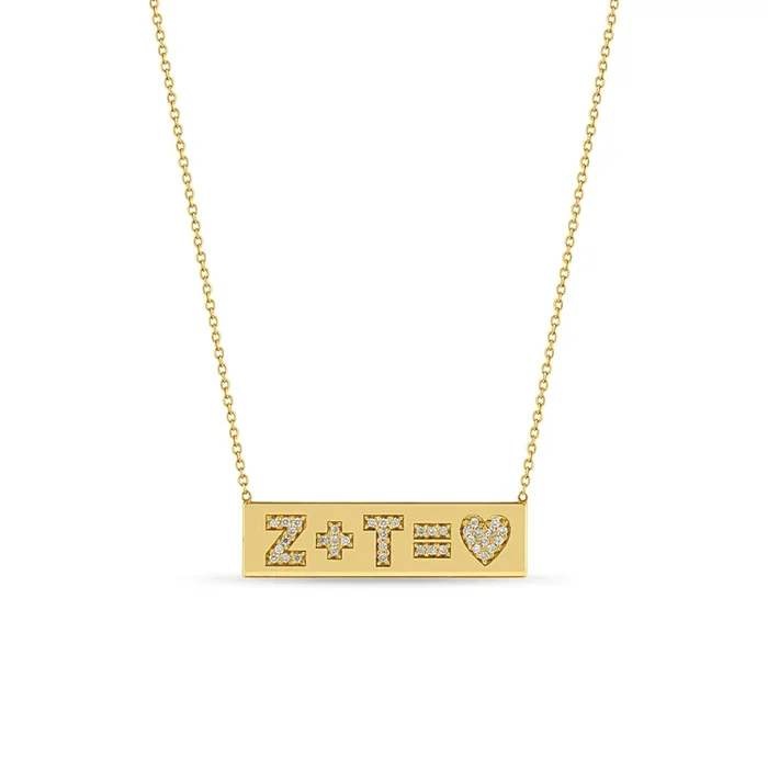 14k Pavé Diamond Heart Equation ID Necklace