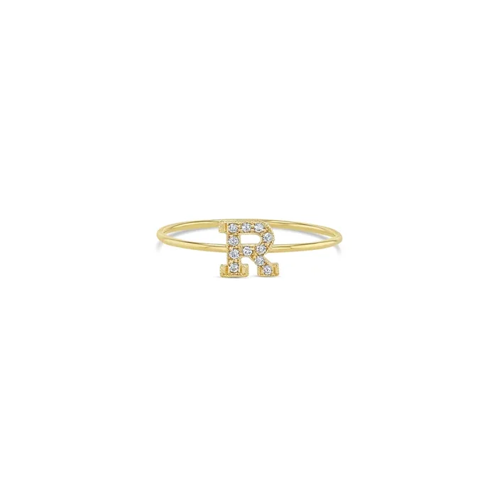 14k Pavé Diamond Initial Letter Ring