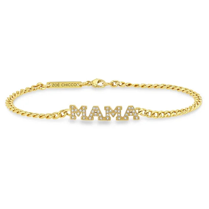14k Pavé Diamond Letter Small Curb Chain Bracelet