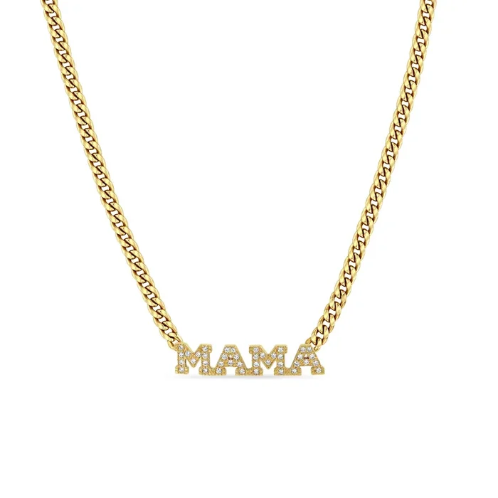 14k Pavé Diamond Letter Small Curb Chain Necklace