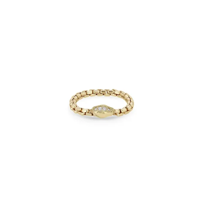 14k Pavé Diamond Snake Head Box Chain Ring
