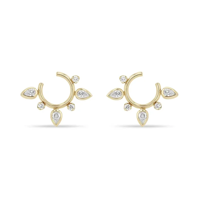 14k Pear & Prong Diamond Front to Back Circle Hoops