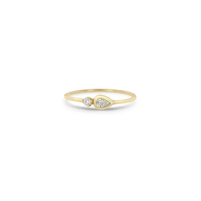 14k Pear Diamond Bezel & Prong Diamond Ring