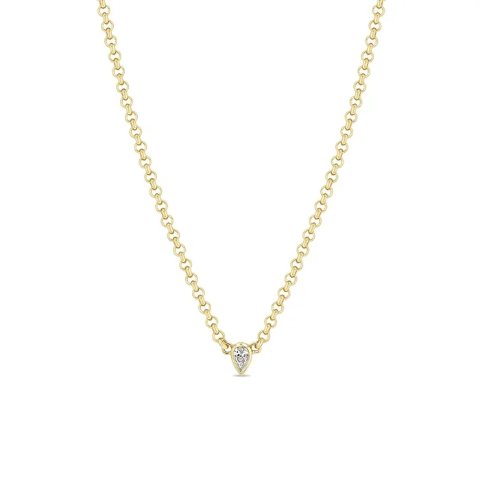 14k Pear Diamond Small Rolo Chain Necklace