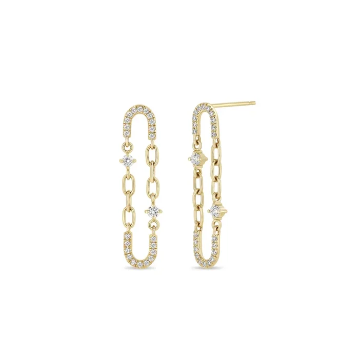 14k Prong & Pavé Diamond Chain Link Oval Drop Earrings