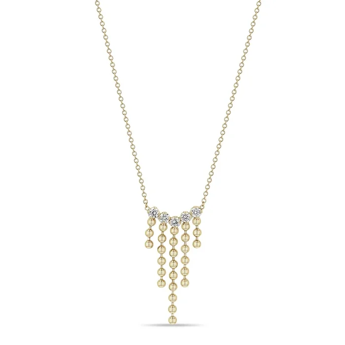 14k Prong Diamond & Bead Chain Waterfall Necklace