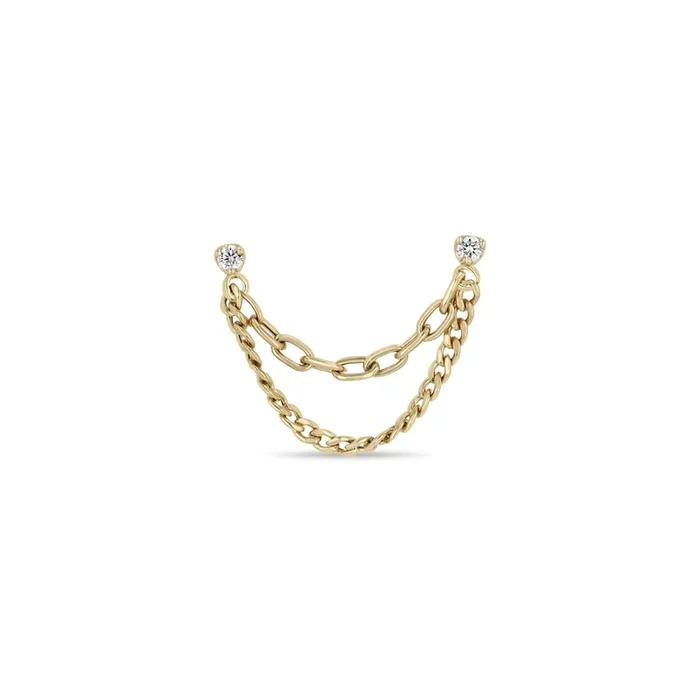 14k Prong Diamond & Mixed Chain Double Stud Earring