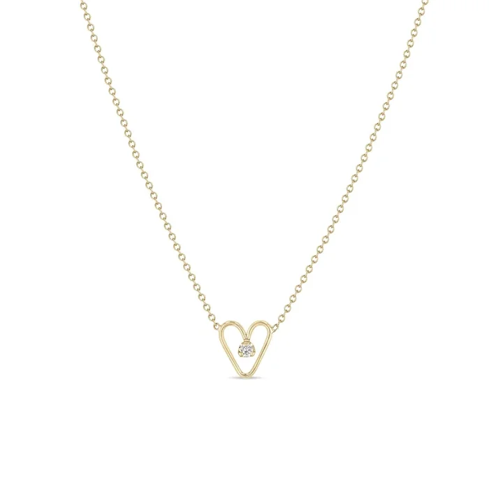 14k Prong Diamond Tiny Open Heart Necklace