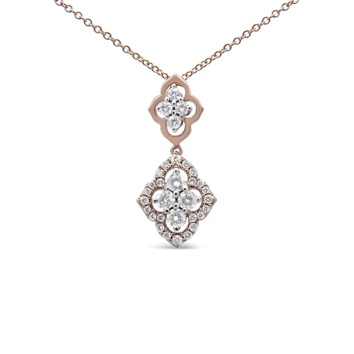 14K Rose Gold 3/4 Cttw Round Diamond Double Quatrefoil Pendant 18″ Necklace (H-I Color, I1-I2 Clarity)