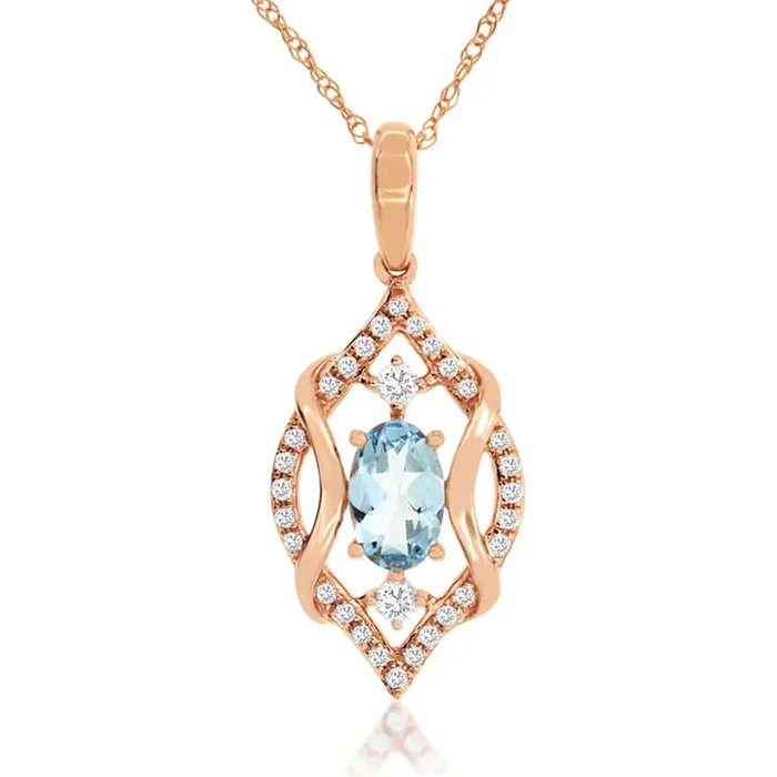 14K Rose Gold Aquamarine And Diamonds Drop Pendant