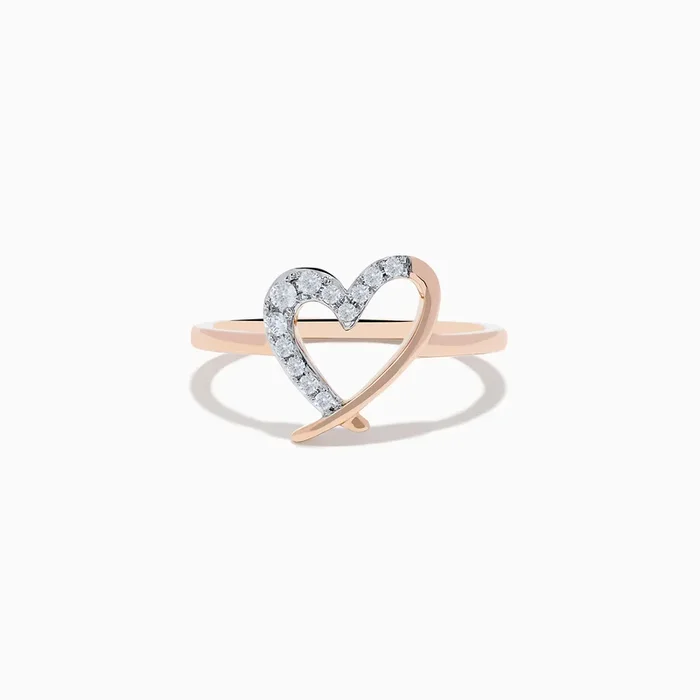 14K Rose Gold Diamond Open Heart Ring