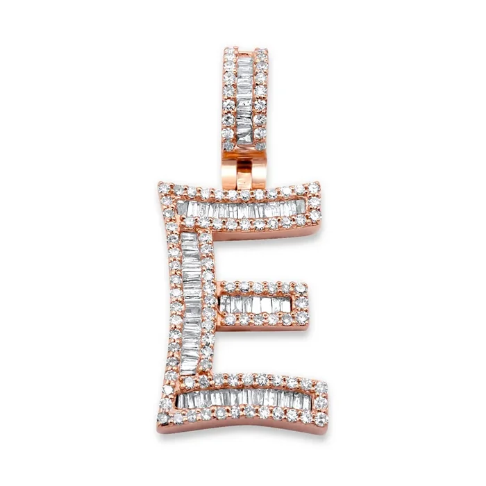 14K Rose Gold Letter E Pendant 0.68ctw