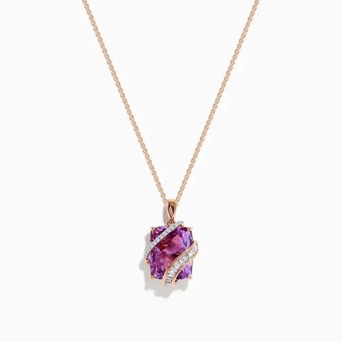 14K Rose Gold Pink Amethyst and Diamond Pendant