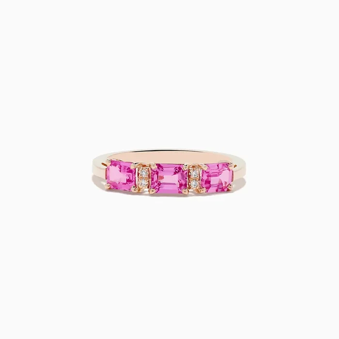 14K Rose Gold Pink Sapphire and Diamond Band Ring