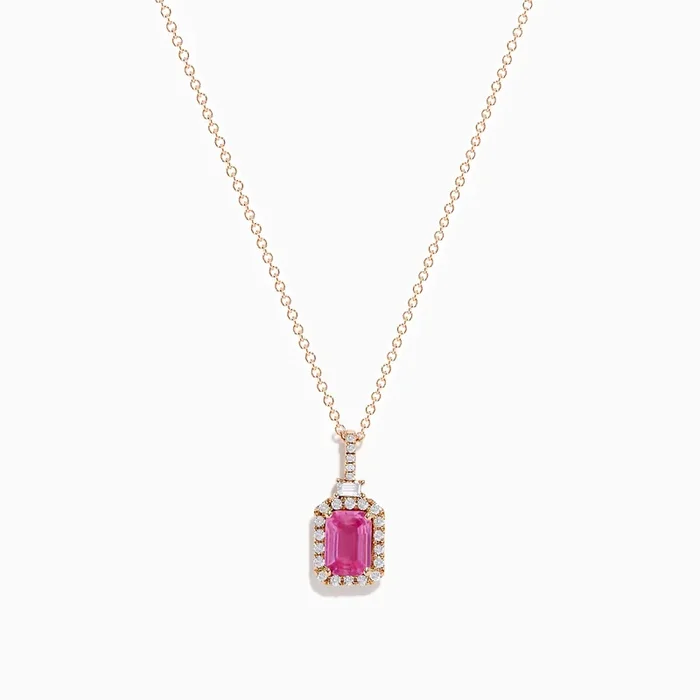 14K Rose Gold Pink Sapphire and Diamond Pendant
