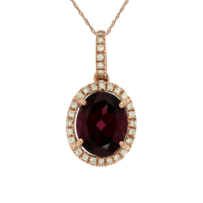 14K Rose Gold Rhodolite Garnet And Diamond Halo Pendant