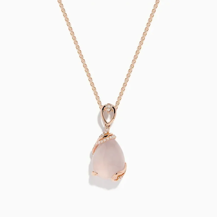 14K Rose Gold Rose Quartz and Diamond Pendant