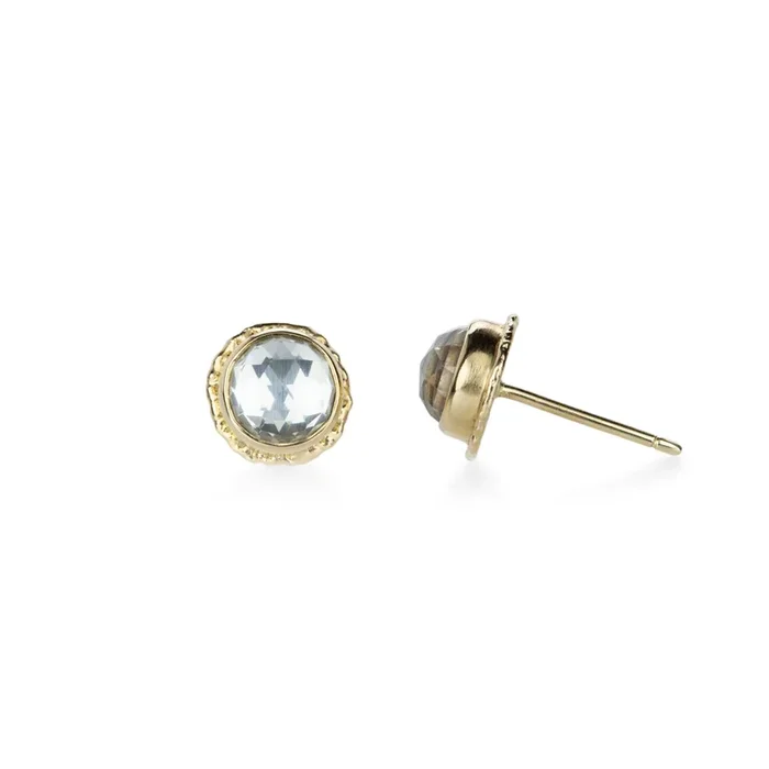 14k Round Faceted White Topaz Studs