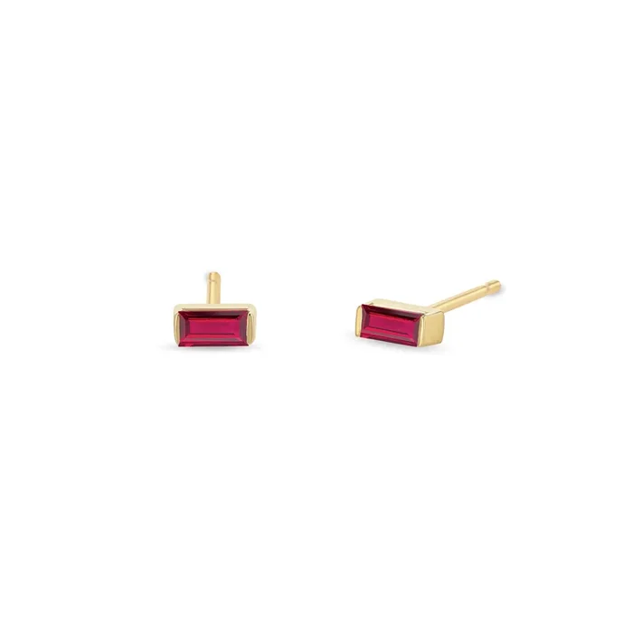 14k Ruby Baguette Studs | July Birthstone